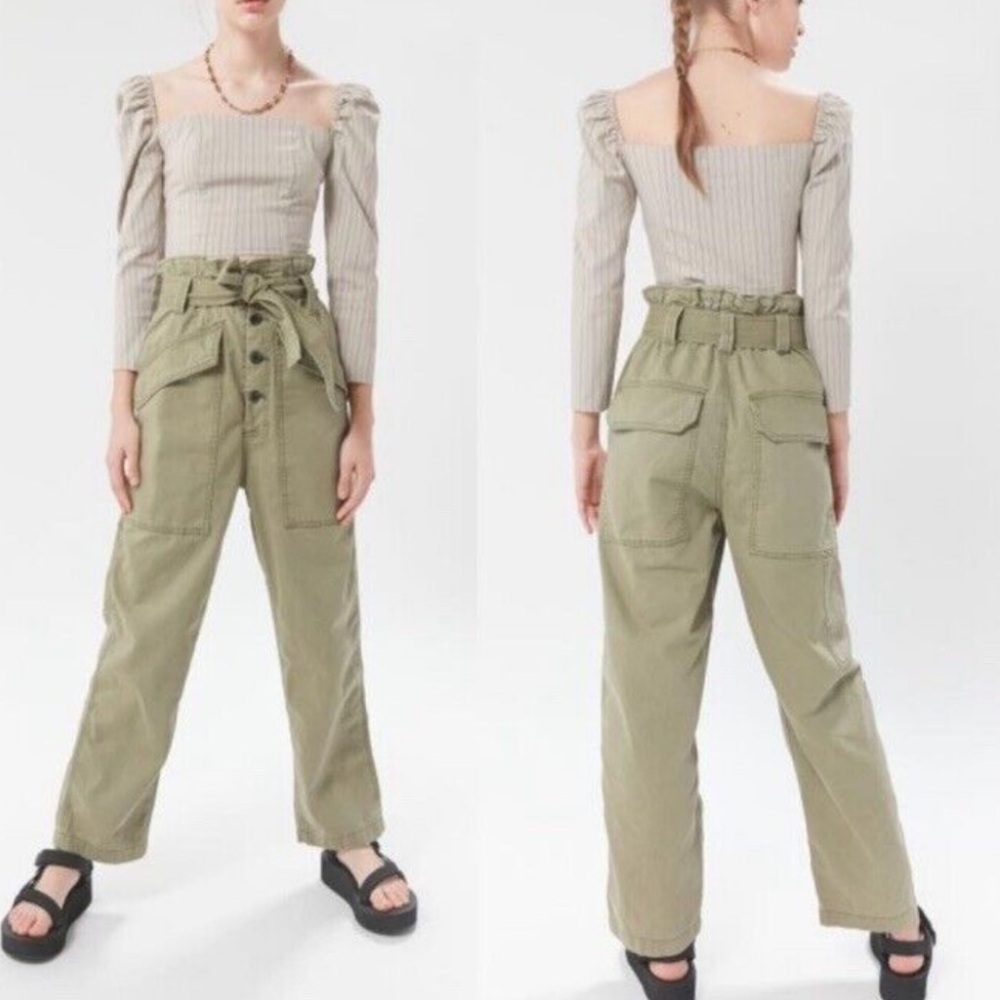 Urban Outfitters Olive High Waist Paper Bag Pants
